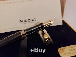 AURORA Optima Sterling Silver 925 Cap 14K Gold Medium NIB Fountain Pen, NOS