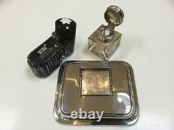 Crystal inkwell with silver stand and black Montblanc ink