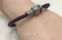 MONTBLANC Timewalker SS 3-Ring Red and Black Leather Men's Bracelet 7.5/19cm