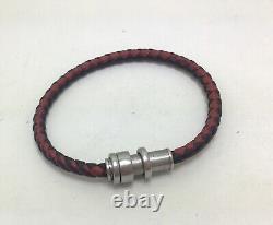 MONTBLANC Timewalker SS 3-Ring Red and Black Leather Men's Bracelet 7.5/19cm