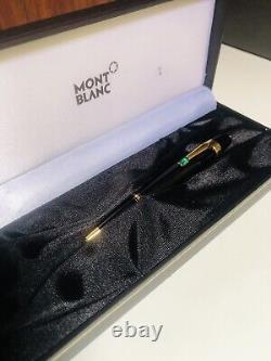 Mont Blanc Boheme Black And Gold Ballpoint Pen Twist With Emerald Gemstone Boxed