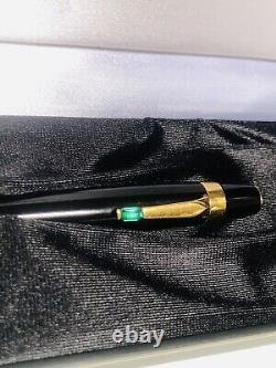 Mont Blanc Boheme Black And Gold Ballpoint Pen Twist With Emerald Gemstone Boxed