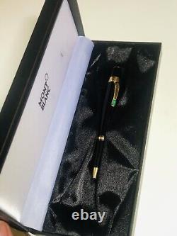 Mont Blanc Boheme Black And Gold Ballpoint Pen Twist With Emerald Gemstone Boxed