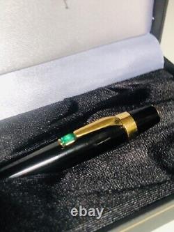 Mont Blanc Boheme Black And Gold Ballpoint Pen Twist With Emerald Gemstone Boxed