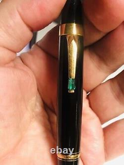 Mont Blanc Boheme Black And Gold Ballpoint Pen Twist With Emerald Gemstone Boxed