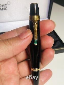 Mont Blanc Boheme Black And Gold Ballpoint Pen Twist With Emerald Gemstone Boxed