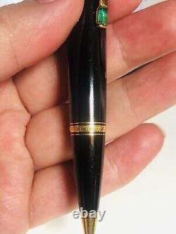 Mont Blanc Boheme Black And Gold Ballpoint Pen Twist With Emerald Gemstone Boxed