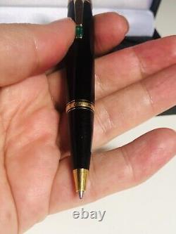 Mont Blanc Boheme Black And Gold Ballpoint Pen Twist With Emerald Gemstone Boxed