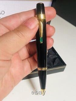 Mont Blanc Boheme Black And Gold Ballpoint Pen Twist With Emerald Gemstone Boxed