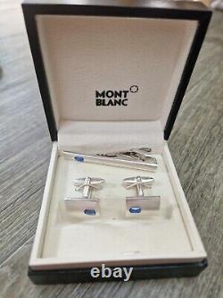 Mont Blanc Silver 925 Cufflinks With Tie Clip