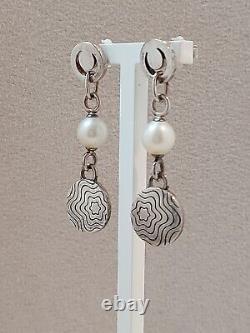 Mont Blanc Silver & Freshwater Pearl Drop Earrings Boxed