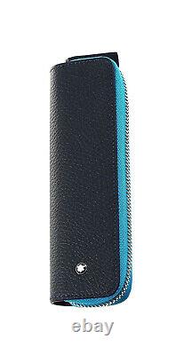 Montblanc Meisterstuck 1 Pen Pouch With Zip Blue Soft Grain Leather 124131 BNIB