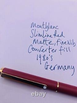 Montblanc Slim Red Matte Fountain Pen Fine Nib 1980's Germany