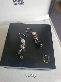 Montblanc Sterling Silver Akoya Pearl Black Onyx Resin Earrings Germany