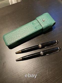 Montblanc meisterstuck ballpoint pen set (black and blue) with green leather box