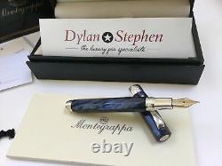 Montegrappa Symphony navy blue celluloid & silver fountain pen NEW 18K fine nib