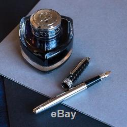 NEW Montblanc Meisterstuck Solitaire Carbon & Stainless Steel Fountain Pen M Nib