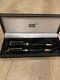 RRP £760 Mont Blanc Meisterstruck Pen And Pencil Set With Black Leather Holder