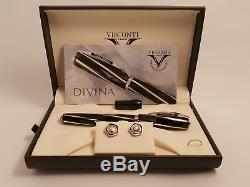 VISCONTI DIVINA Oversize Fountain Pen with 23K Pd 950 Paladium M NIB + Cufflinks