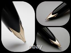 Vintage Montblanc 22 Fountain Pen-Jet Black-14K Gold OM Nib-Germany 1960-1970