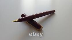 Vintage Montblanc Fountain Pen In Bordeaux Red With Gold Trim & 14k Gold Nib