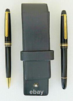 Vtg Montblanc Meisterstuck Fountain Pen 14k & Ballpoint Pen withBlk Leather Case